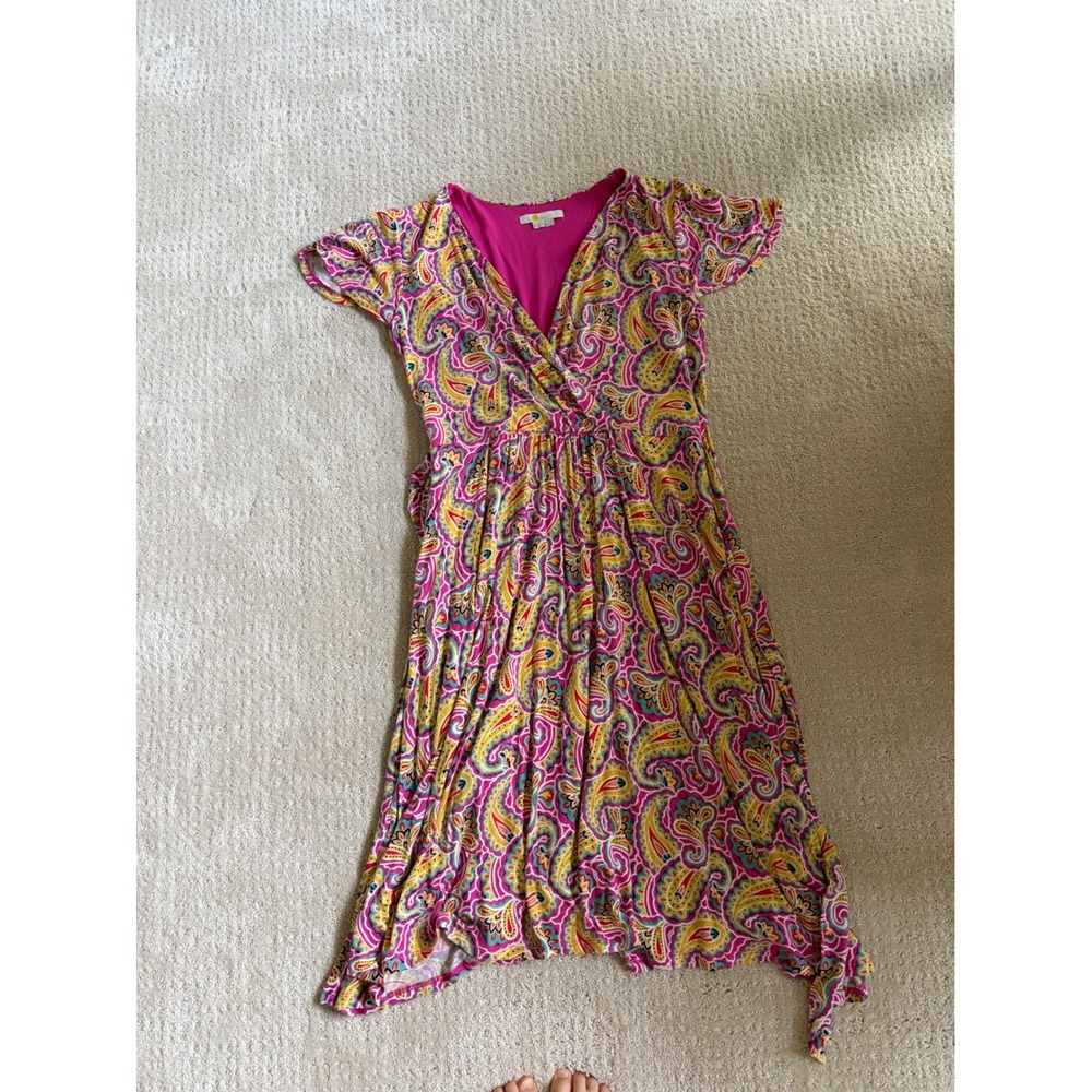 Boden Tie Back Dress 8R Pink Paisley‎ Boho Jersey Bright Summer Vacation